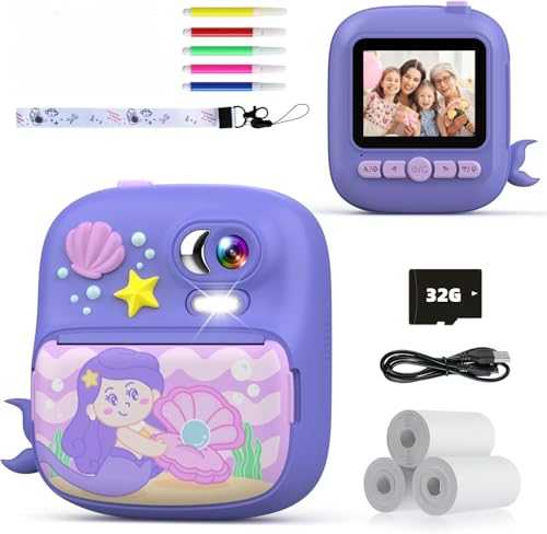 TIATUA Camara Fotos Infantil instantanea, 2,4' HD 1080P Cámara Instantánea para Niños con Tarjeta de 32G y Papel Fotográfico de Impresión, Regalo para Niños de 3 a 12 años