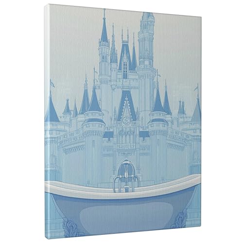 Toile murale château de conte de fées bleu et gris 40,6 x 50,8 cm Castle Bath