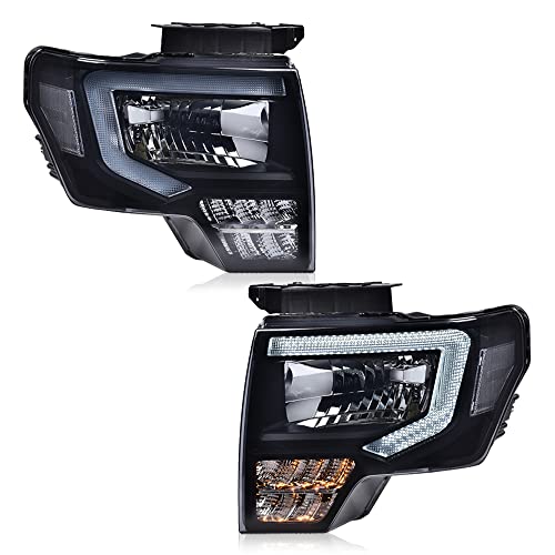 Image of GRAND ORANGE LED DRL Headlight Assembly, Compatible with Ford F150 2009-2014, Left Driver & Right Passenger Side 2PCS, Headlamps Smoke Lens Black Housing Clear Reflector, FO2503289 DL3Z13008EC