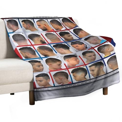 Men's Barber Shop Hairstyle Hairdresser (3) Patterned Flannel Flannel Blanket