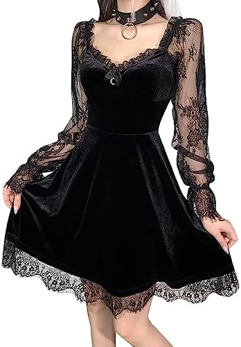 gothic graduation dresses YINGWIN Sexy Dress for Women Halloween Costume Long Sleeve V Neck Elegant Velvet Dress Dress Black S Fashion Yellow Round Neck Cut-Out Overcoat Chest Size in Inches:42 Ecom Style:AP1D105325 necklace to create a