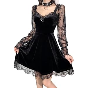 Kisswow Lace Long Sleeve Gothic Dresses for Women Vintage Dress Gothic Dress