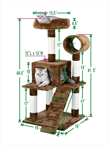 Go Pet Club 50" Compact Cat Tree Kitty Condo Tower House Furniture With Condo, Tunnel And Ladder For Indoor Cats, Brown #TOP2