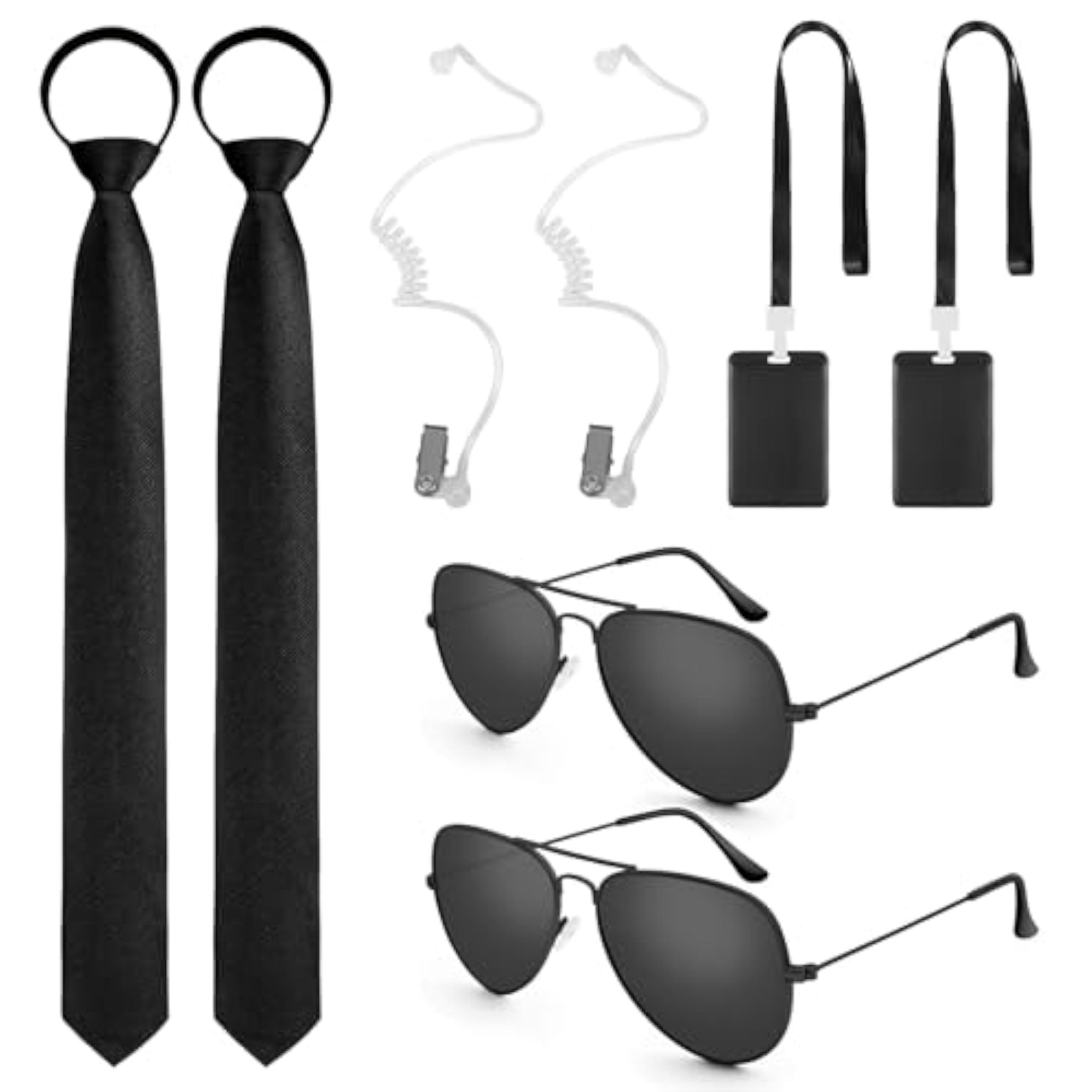 BTHRORO Set de Disfraz de Agente de Seguridad, Corbata Gafas de Sol Negras Placa de Identificación Auricular Prop para Hombres y Niños Halloween Cosplay Juegos Seguridad en la Boda