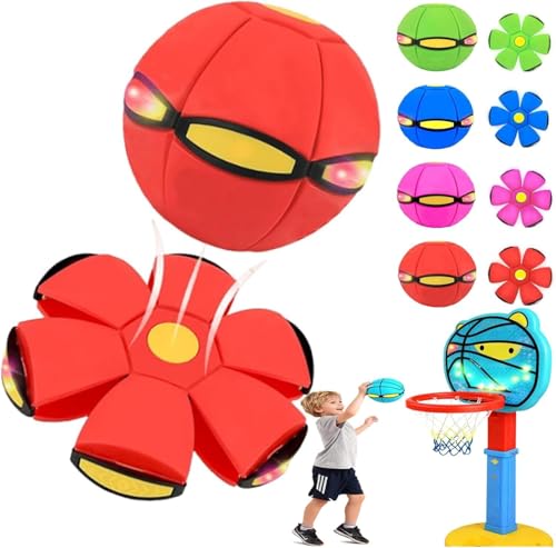 New Bouncy Ball for Kids,Magic Metaball Bouncing Ball,Schwebender Spielball,Hüpfball Kinder,Magic Flying Saucer Metaball Bouncing Interactive Flying Saucer Bouncing Balls with 6 Lights (Red)