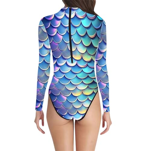 Elegante traje de baño de mujer con estampado de escamas de pescado perfecta síntesis moda comodidad para trajes de baño, azul, L