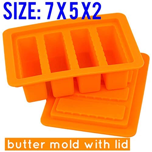 Pedty Baking Molds,Cake Pans,Butter Mold Tray With Lid & 4 Large Storage Silicone Butter Stick Mold Container,Cake Mould,1X Butter Mold