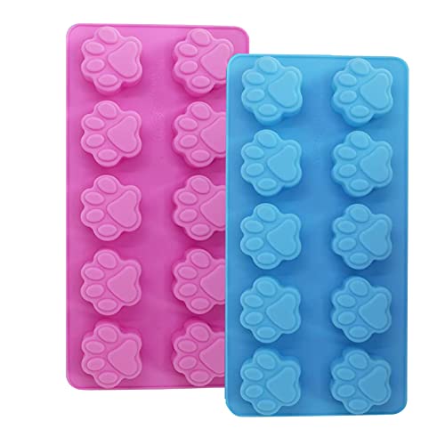 Karjiaja 2 Pack Silikonformen Puppy Dog Paw Shaped, Silikonform Hundepfote Wiederverwendbare Bakeware Maker, Lebensmittelecht, Für Schokolade, Süßigkeiten, Gelee, Eiswürfel, Hundeleckerli
