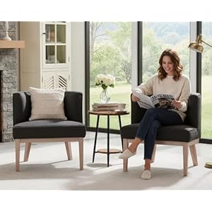 Barrel Chairs Set of 2 Mid Century Modern Accent Chair with Wooden Legs Upholstered Reading Arm Linen Fabric Waiting Room Round Side Chairs for Small Spaces Living Room Bedroom Office, Charcoal