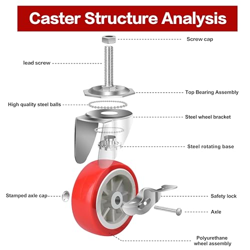 Nisusk LQ-3-SR Inch Heavy Duty Stem Casters Swivel Wheels thumb #6