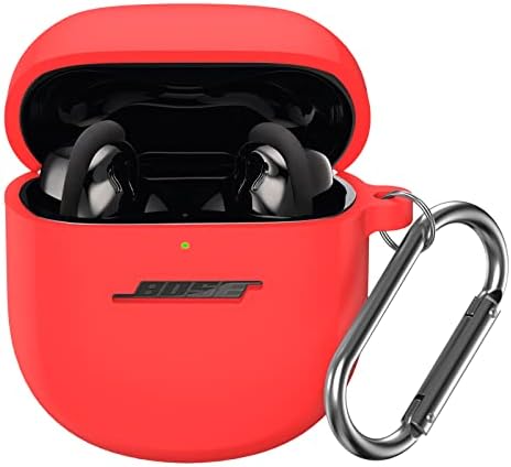 Case for Bose QuietComfort Earbuds II(2022)& New Bose QuietComfort Ultra Case (2023), WOFRO Silicone Protective Skin Cover for New Bose QuietComfort Earbuds 2 Accessories with Carabiner (Red)
