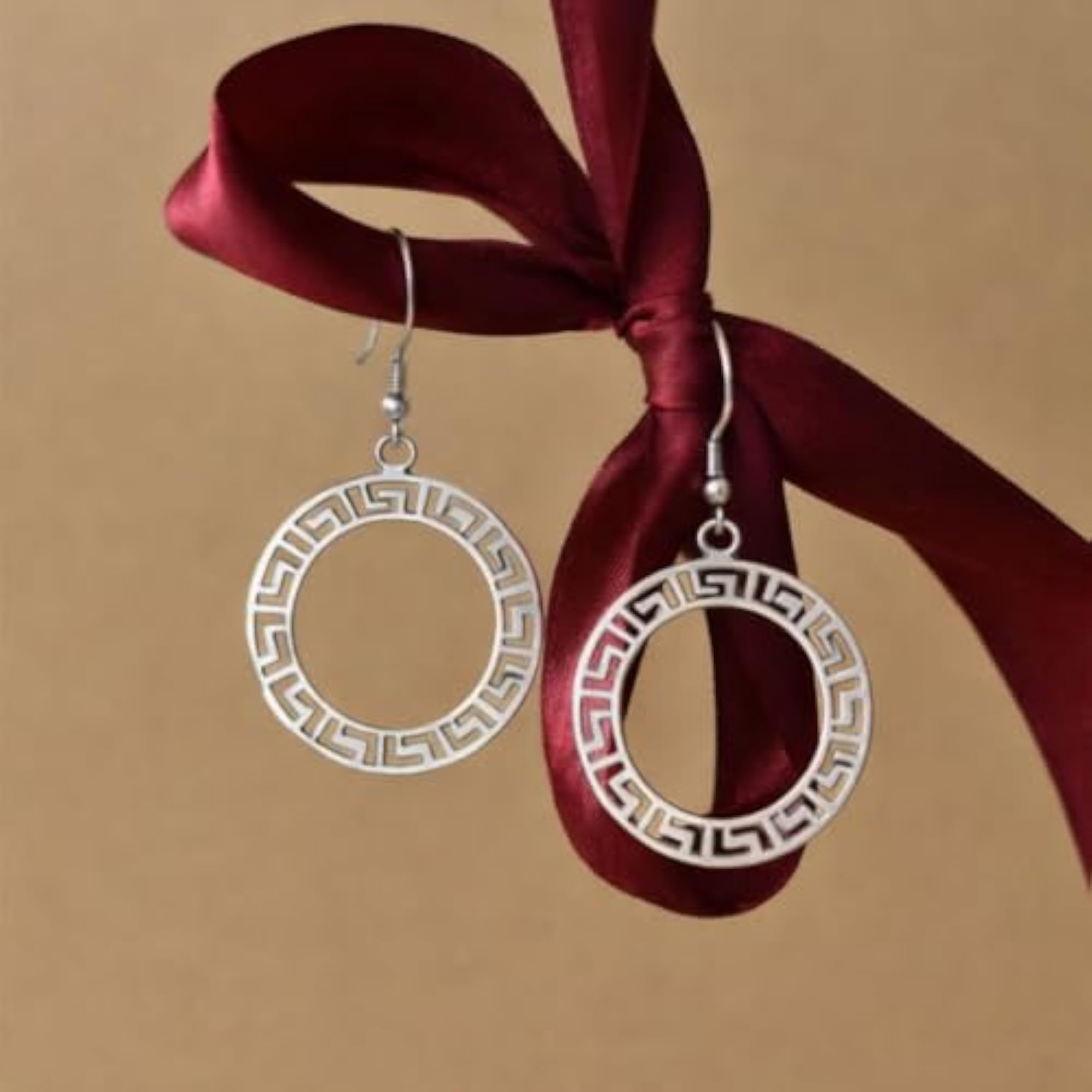 Women's Greek Halo Silver Hoop Earrings, Everyday Wear