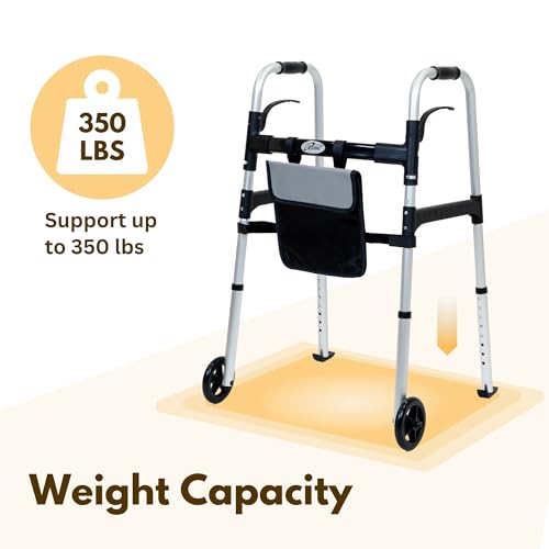 Iliving ILG-698 Easy Folding Rolling Walker With Shopping Bag Basket And Glide Skis - Upright Mobility Aid For Senior Or Adults thumb #2