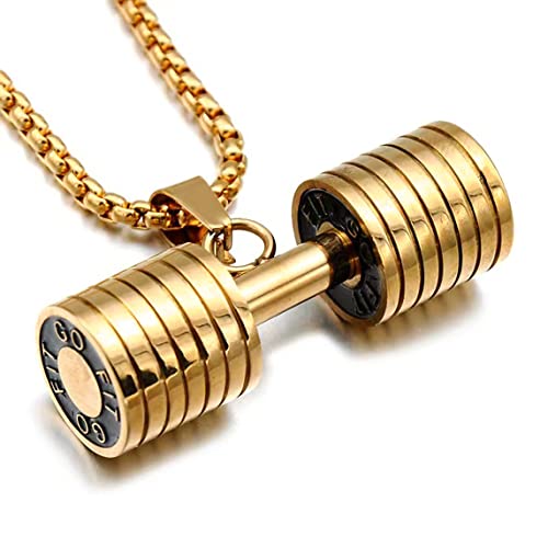 MAYIYAHO Hantel Halskette Titan Stahl Fitness Gewichtheben Langhantel Hantel Anhänger Halskette Bodybuilding Schmuck Gold Silber Schwarz MAYIYAHO Hantel Halskette Titan Stahl Fitness Gewichtheben Langhantel Hantel Anhänger Halskette Bodybuilding Schmuck Gold Silber Schwarz