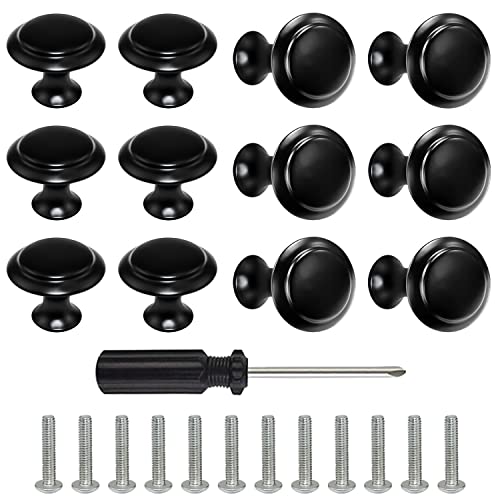 LBING Boutons de Tiroir, Bouton de Meuble Noir 30mm Bouton de Meuble, Bouton de Porte pour Placards de Armoire Cuisine Garde-Robe(Lot de12 Black Vient Avec des Vis) Cover