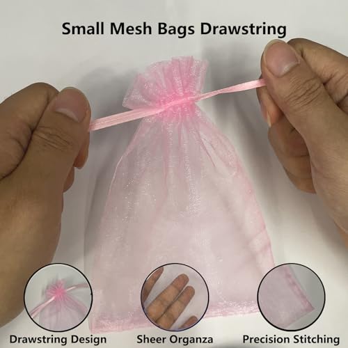 Image of Organza Bags 2.8 inchx3.6 inch, 100Pcs Small Mesh Drawstring Pouches | Pink Organza Bags for Jewelry, Candy, Party Favors, Small Sachet Wrap, Storage Supplies
