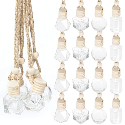 Rustark Ambientador colgante para coche, 20 unidades, 8 ml, frascos colgantes con cuerda para colgar, difusor de aceite esencial, botellas de perfume de vidrio, difusores de ambientador, colgante para