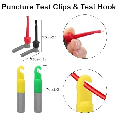 SUNJOYCO 12PCS Multimeter Leads, Back Probe Kit, Multimeter Test Leads Kit with Alligator Clips, Replaceable Wire Piercing Probes, Test Hooks, Back Probe Pins