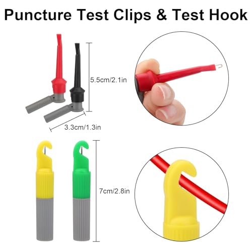 Image of 12PCS Multimeter Leads, Back Probe Kit, Multimeter Test Leads Kit with Alligator Clips, Replaceable Wire Piercing Probes, Test Hooks, Back Probe Pins