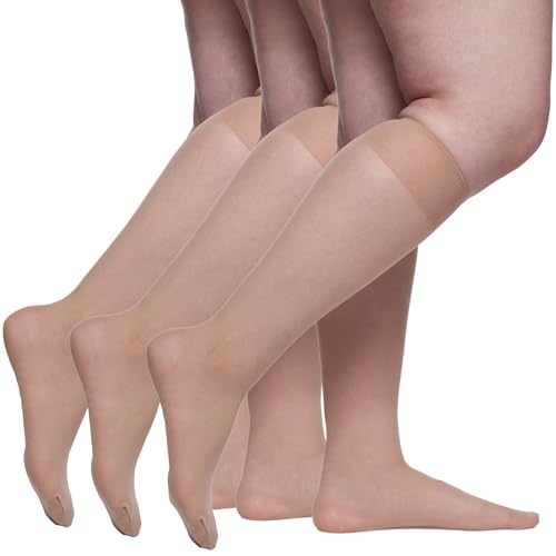 Berkshire 6728 Women's All Day Sheer Knee Highs – Reinforced Toe 20 Denier Nylon Stockings - 3 Pair Pack