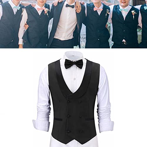 Mens Double Breasted Suit Vest Formal Business Big Lapel Wedding Tuxedo Waistcoat for Groomsmen Fiance Employee (Color : Black, Size : X-Large)3