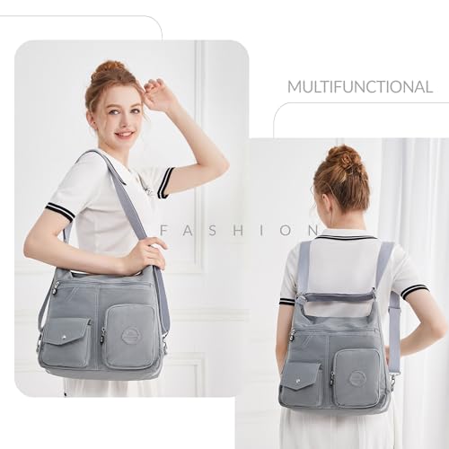 Image of Hobo Purse for Women, Nylon Crossbody Shoulder Handbag Convertible Backpack | Waterproof fabric, built-in anti-theft RFID pocket, multipurpose daily casual handbag