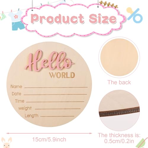 Ankündigungsschild Baby, 15cm Holzschild Hello World Baby-Willkommensschild Namensschild Baby Geburt für Neugeborene Jungen Und Mädchen Babyparty Krankenhaus Kinderzimmer (Hell-Pink)