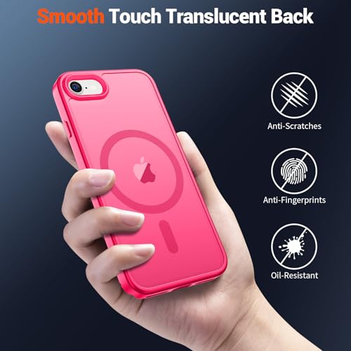 Image of SUPFINE Magnetic for iPhone SE Case 2022 (3rd) /2020 (2nd), iPhone 8 Case (Compatible with MagSafe) (Military Grade Drop Protection) Translucent Matte Phone Case, Hot Pink