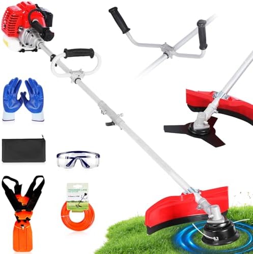 Getell 3-in-1 Gas Weed Eater & Brush Cutter, 52cc Heavy Duty String Trimmer for Overgrown Brush, Low-Vibration Weed Wacker with Detachable Shaft & Full-Crank Engine (G452)