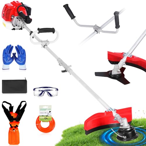Getell 3-in-1 Gas Weed Eater & Brush Cutter, 52cc Heavy Duty String Trimmer for Overgrown Brush, Low-Vibration Weed Wacker with Detachable Shaft & Full-Crank Engine (G452)