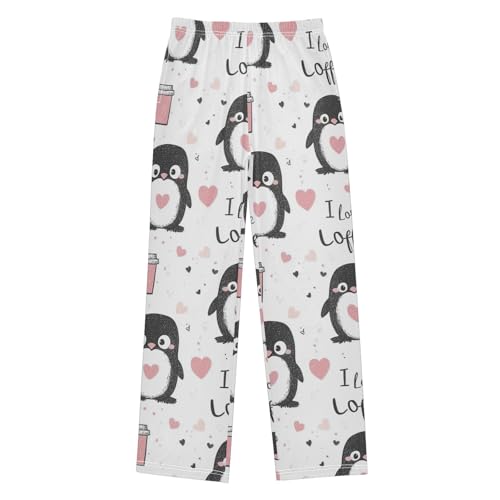 Pajama Bottoms, Pajamas Pant Cute Penguins Lounge Wear Casual Pink Hearts Sleep Long Pants Soft Pjs Sleepwear