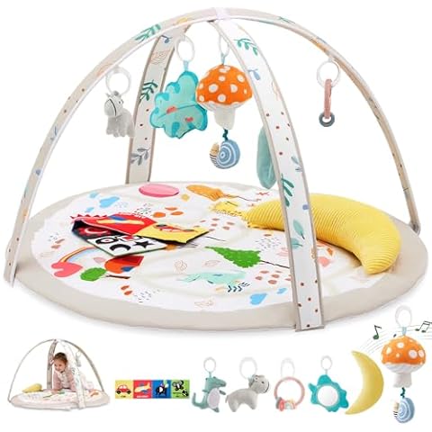 Joypony Baby Play Gym & Activity Mat, Soft Tummy Time Mat with 7 Detachable, Activity Gym with Musical, Mirror, Teething Ring, Sensory & Hanging for Newborn to Toddler Gifts Cover
