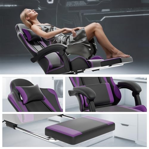 Image of Athena Collection Ergonomic Gaming Chair for Adults, Purple | Height Adjustable Office Chair Computer Desk Chair with Footrest & Headrest Lumbar Support for Office & Home, 350lbs