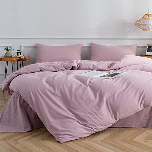 Tazmkezm Purple Duvet Cover 100% Washed Cotton Duvet Cover Set With Zipper Closure,3 Pcs Breathable Soft Bedding Set Linen Textured.solid Color Pattern Kids Duvet Cover Full Size (No Comforter) #TOP1