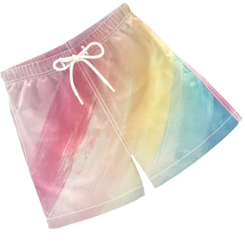 Pigsaly Boys' Swim Board Shorts Striped Rainbow Gradient Boy's Swim Trunks Kids Swimwear 5T