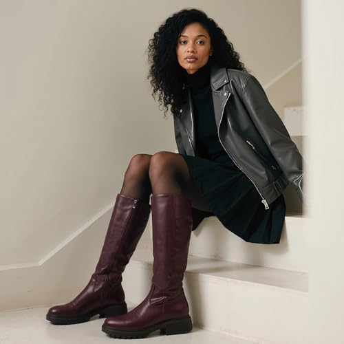 Image of VIUGJNEX Knee High Boots Women Low Heel Flat Chunky Fall Tall Riding Boots