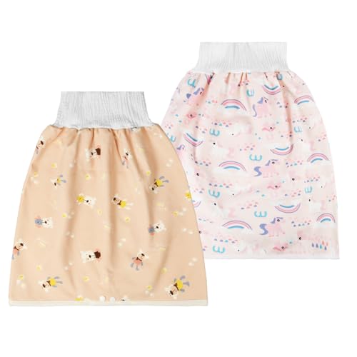 Aolso Pantalones de Entrenamiento Algodón para Bebé, 2 Piezas Pantalones para Pañales Niñas Niños Reutilizables, Chica Ropa Interior para el Entrenamiento al Orinal para Bebé 4-12 Años(L-Caballo/Oso)