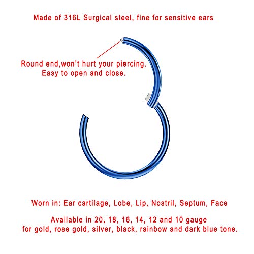 Image of FANSING Men Women 316L Surgical Steel Hinged Nose Rings Hoop for Nostril Septum Cartilage Helix Daith Tragus Rook Conch Lip Ear Lobe Piercings