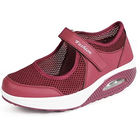 Hsyooes Sandalias Mujer Malla Plataforma E-Rojo EU 36 Cover