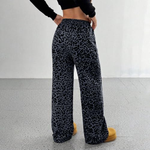 Leopard Cheetah Sweatpants Womens Fall Wide Leg Baggy Trackpants Y2k - image 3