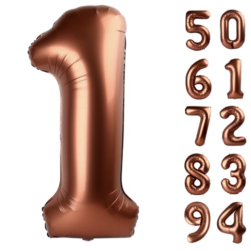 Image of IWERP 40 Inch Dark Brown 1 Balloon for First Birthday, Coffee Brown 1st Number Balloons Birthday Decorations, Chocolate Brown One Giant Number 1 Balloon