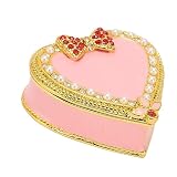 Heart Shape Jewelry Box, Vintage Decorative Metal Storage for Rings Earrings Necklaces Bracelets, Engraved Patterns with Rhinestone, Durably Zinc Alloy Material, for Loved Ones