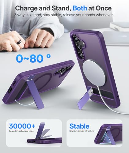 Image of Vihibii PC,Silicone For Samsung Galaxy S25 Back Cover Magnetic With Stand,[Compatible With Magsafe],Drop Protection Rugged Shockproof Back & Translucent Matte Slim Phone Case For S25 6.2 inch 2025,Purple