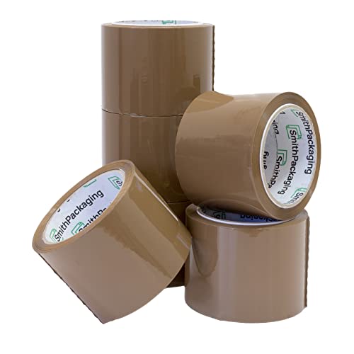 SmithPackaging Lot de 6 rouleaux de ruban adhésif d'emballage en acrylique Marron 75 mm x 66 m Cover