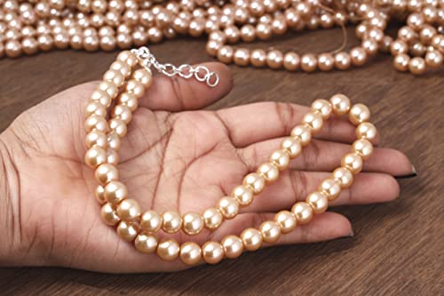 Image of JFL Combo Imitation 6mm Round Pearl Necklace Set Moti Mala Pearl Set With Earrings,Bracelet Handcrafted Jewellery for Less