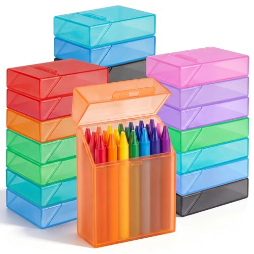 Image of Clabby 48 Pcs Clear Plastic Crayon Boxes Hold 24 Count, Colorful | Organizer Box, Case, Colorful, Portable Storage Holder with Snap Lid, for Kids Boys Girls School Classroom Home Art Supply