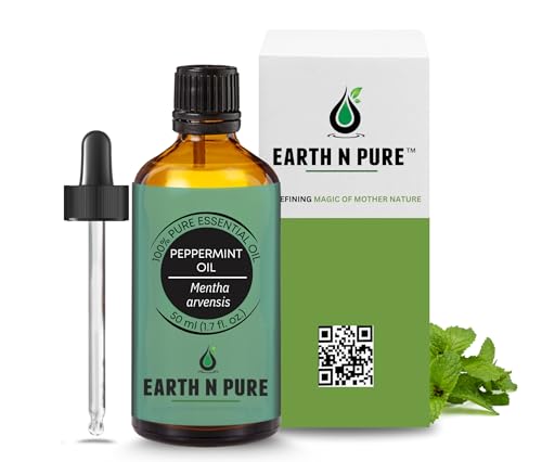 Image of Earth N Pure Peppermint Essential Oil (Pudina Oil) Undiluted, Natural and Therapeutic Grade with Glass Dropper - 50 ml