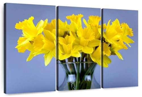 Elephant Stock - All Yellow Daffodils Wall Art - Horizontal Multi Panel Canvas - 3 Piece Living Room Wall Decor - Photography Floral And Botanical Multi Piece Wall Art - Yellow And Green Decor - 65" x 42"