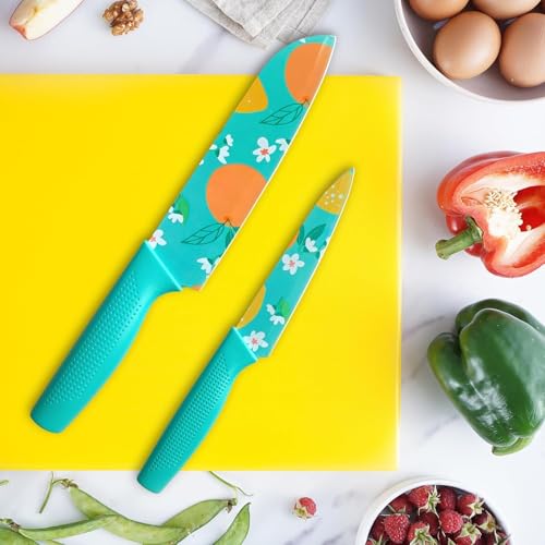 Image of LISHER Printed Stainless Steel Kitchen Knife Set with Non-Slip Handle, Antibacterial Multi Color-Printed Non-Stick Coating, Paring Knife (Pack of 3)