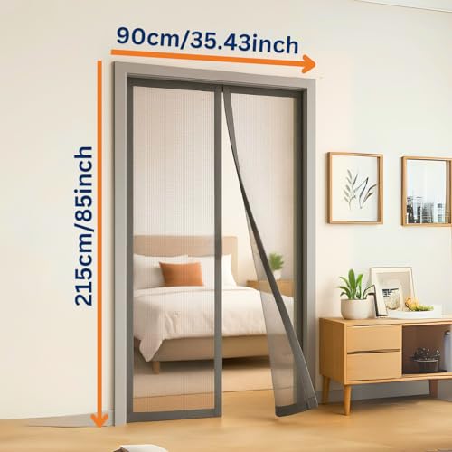 Image of Royalkart 90x215cm Grey | Magnetic Mosquito Net for Door | Fiberglass Screen Curtain with 34 Magnets | Auto-Closing Mesh to Keep Mosquitoes Out